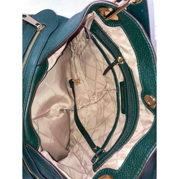 MICHAEL KORS, LARGE HUNTER GREEN PEBBLED LEATHER SHOULDER BAG - Picture 12 of 16